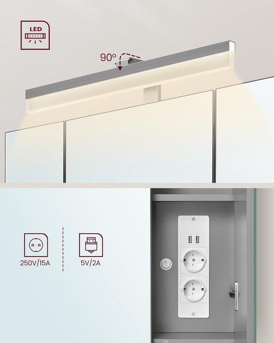 Helloshop26 - Badkamermeubel met verstelbare planken en poten 30 x 90 x