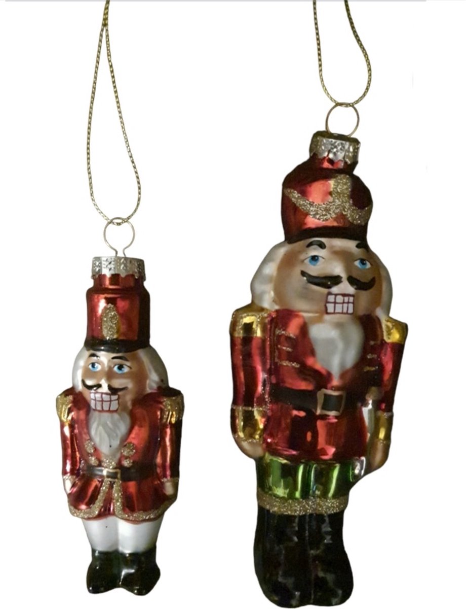 House of Seasons Kersthanger Notenkraker rood Set van 2 ,Groter maat is L5,5xB4xH15cm