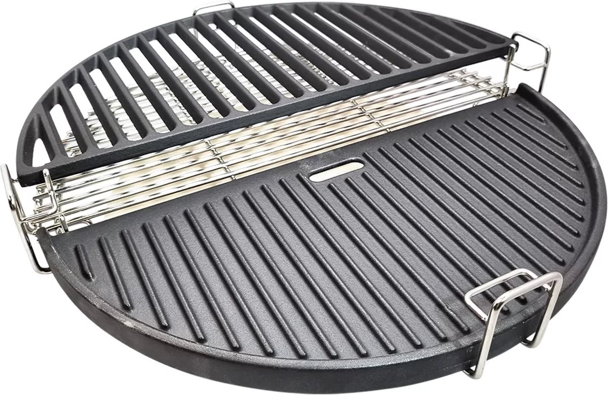 Kamado Essentials - Flex Grill PRO mét Gietijzer rooster en plaat - Multi-level systeem - Divide en Conquer - Large 21" Kamado