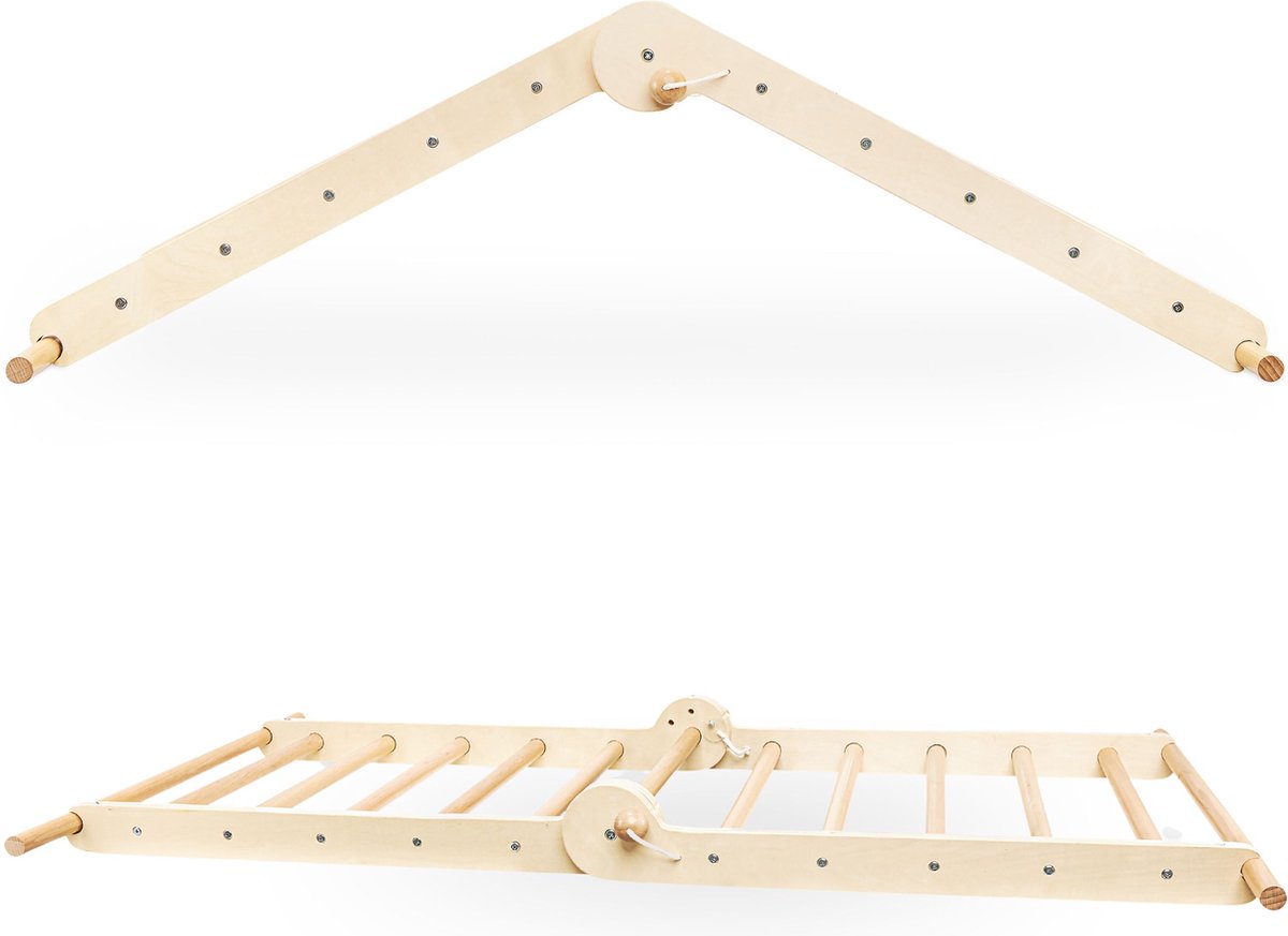 Mamabrum Houten Klimrek - Binnen Speeltuin - 2in1 Rocker, Ladder en Klimmuur, 9 Sporten, Dubbelzijdige Board, Klimladder — afbeelding 12