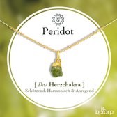 Collier Bixorp Péridot Chakra - Acier inoxydable plaqué or - Pendentif pierres précieuses brutes - 36 cm + 8 cm réglable