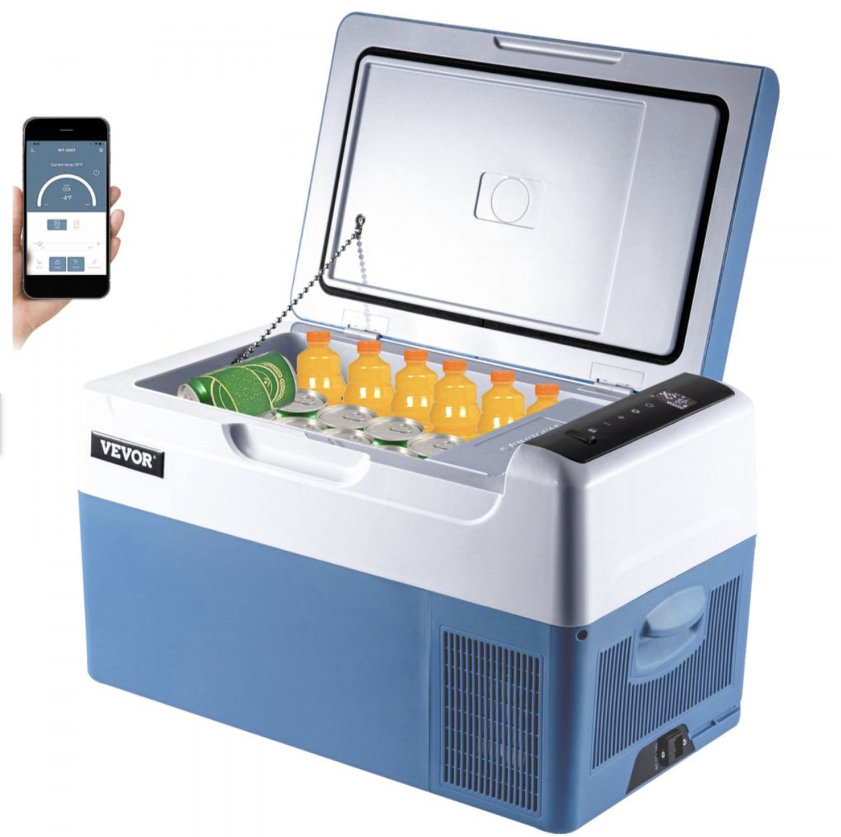 Verkoop Nederland® - 22L - koelbox auto - App Bediening - koelbox electrisch - Vriezer - Draagbare Compressor Koeler - 12/24V Dc 110-230V - Ice Box Voor Camping - Blauw - 45W - Met verlichting