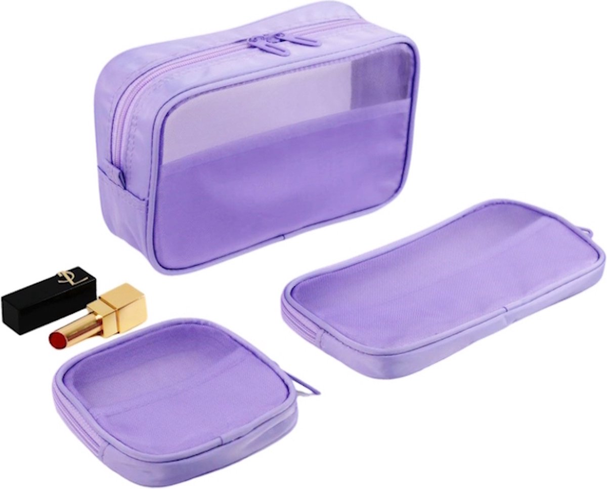 3-in-1 Toilettas - Lila | 22 x 14 x 6,5 cm | Polyester / Metaal | Fashion Favorite