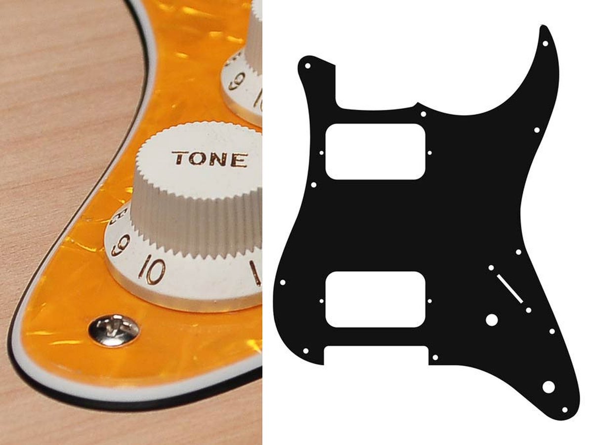 Boston ST-332-PY pickguard, Stallion, HH, 2 pot holes, 3-5 switch, 3 ply, pearl yellow