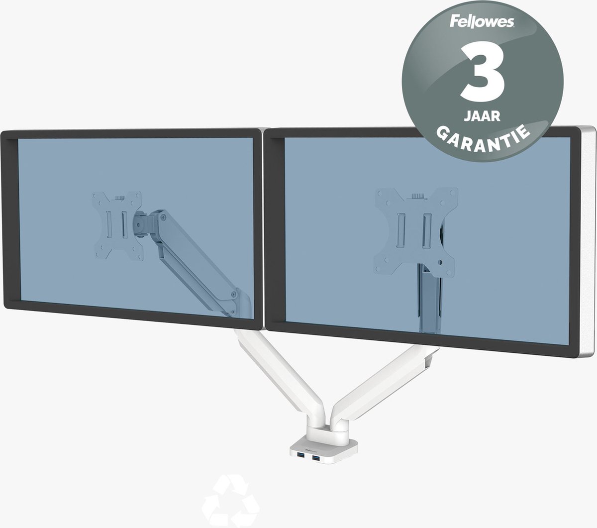 Fellowes Platinum Dubbele Monitorarm – Wit thumbnail 4