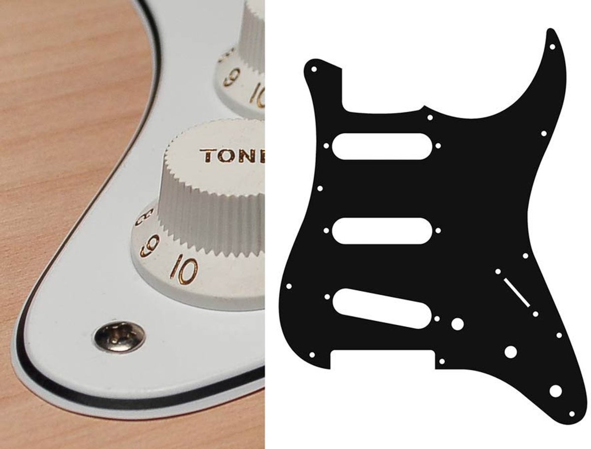 Boston ST-313-W pickguard, Stallion, standard, SSS, 3 pot holes, 3-5 switch, 3 ply, white