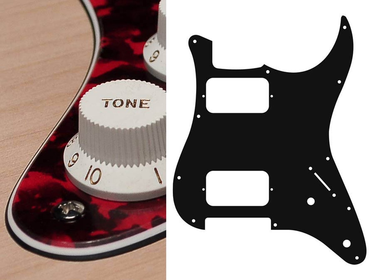 Boston ST-332-RR pickguard, Stallion, HH, 2 pot holes, 3-5 switch, 3 ply, tiger red