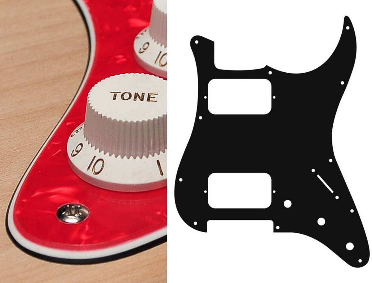 Boston ST-333-PR pickguard, Stallion, HH, 3 pot holes, 3-5 switch, 3 ply, pearl red