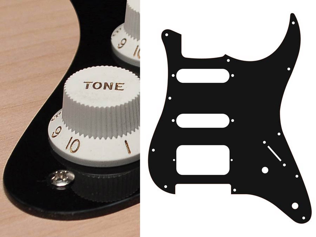 Boston ST-122-B pickguard, Stallion, SSH, 2 pot holes, 3-5 switch, 1 ply, black