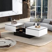 Table Basse Relevable Hydraulique Merax 100x50x44 Cm - Avec LEDs Bluetooth, 2 Tiroirs, Blanc, Charge 35kg