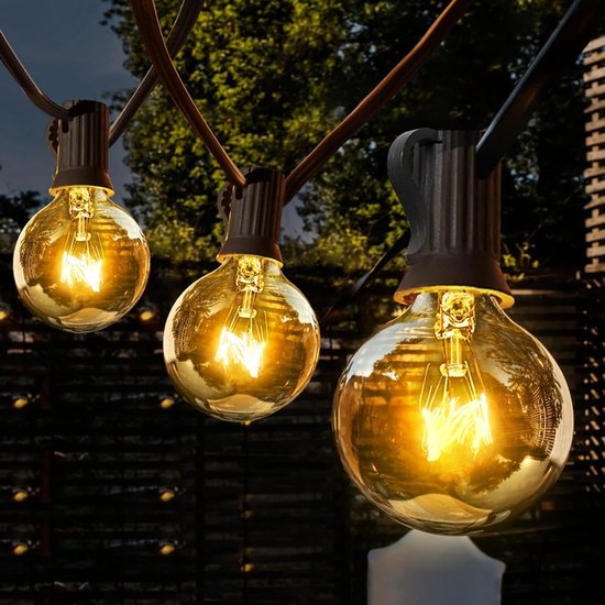 Dubistda Lichtsnoer voor buiten, 30 m, 40 2 lampen, G40 led, waterdicht, decoratieve lichtketting voor buiten, voor tuin, terras, terras, festival, café