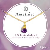 Bixorp Collier Chakra Améthyste - Acier Inoxydable Plaqué Or - Pendentif Pierres Précieuses Brutes - 36cm + 8cm réglable