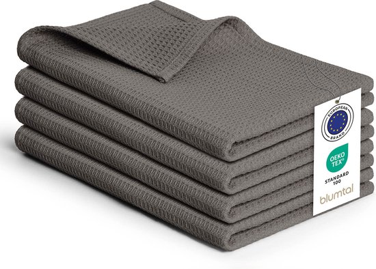Blumtal® Essuies de vaisselle 50x70 cm - Set de 4 - Essuies de vaisselle coton 100% - Torchons de cuisine lavables à 60 °C - Torchons de Cuisine en coton - Torchons de cuisine - Torchons gaufrés - Torchons - Anthracite