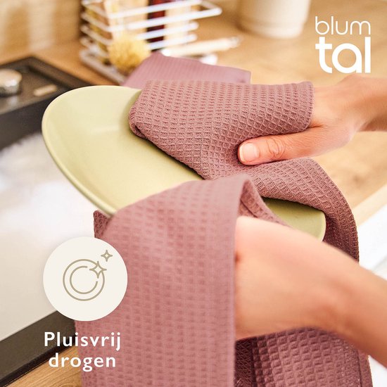 Blumtal® Essuies de vaisselle 50x70 cm - Set de 4 - Essuies de vaisselle coton 100% - Torchons de cuisine lavables à 60 °C - Torchons de Cuisine en coton - Torchons de cuisine - Torchons gaufrés - Torchons - Rose