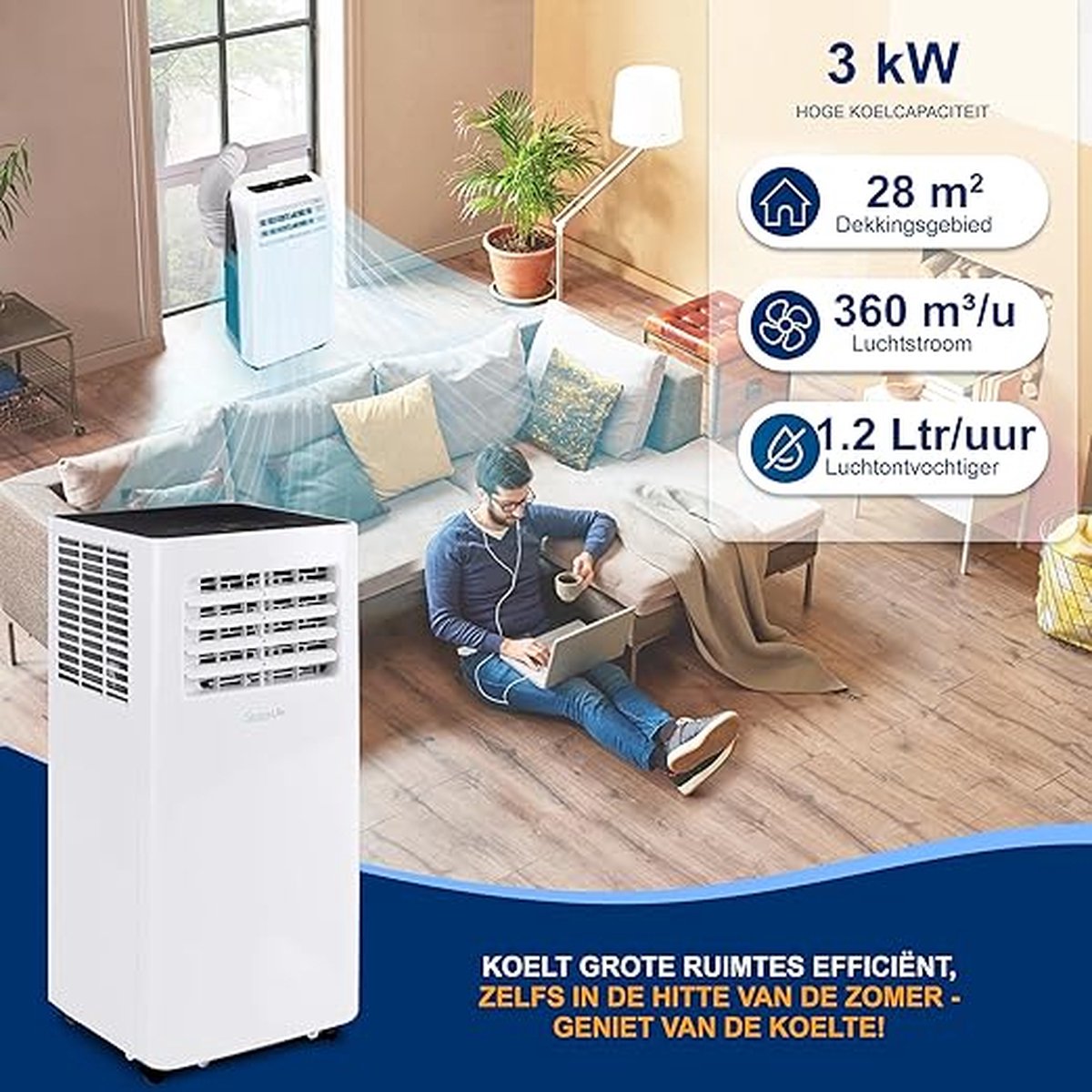 Afbeelding 2 van Kibus Mobiele Airco - 10,000 BTU met Wifi - Airconditioning