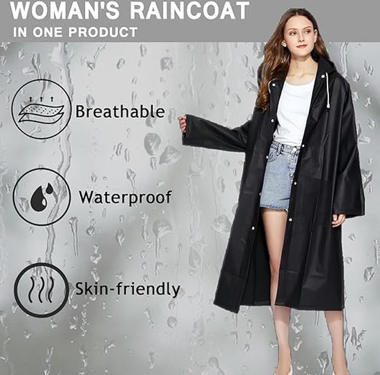 Poncho De Pluie Gerhannery Lot De 2 - Imperméable EVA Réutilisable Avec Capuche - Unisexe Taille Unique