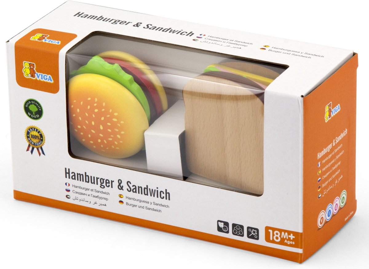 New Classic Toys Viga Toys - Speelgoedeten en -drinken - Sandwich en Hamburget Set — afbeelding 9