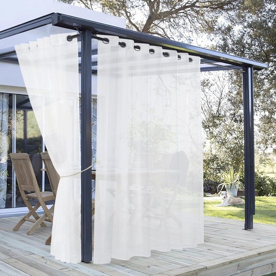 ele ELEOPTION Outdoorgordijnen, waterafstotend, uv-bescherming, ingestanste ringen, winddicht, ondoorzichtig, voor binnen en buiten, voor tuin, binnenplaats, balkon, beige 1, 2 stuks, 132 x 240 cm