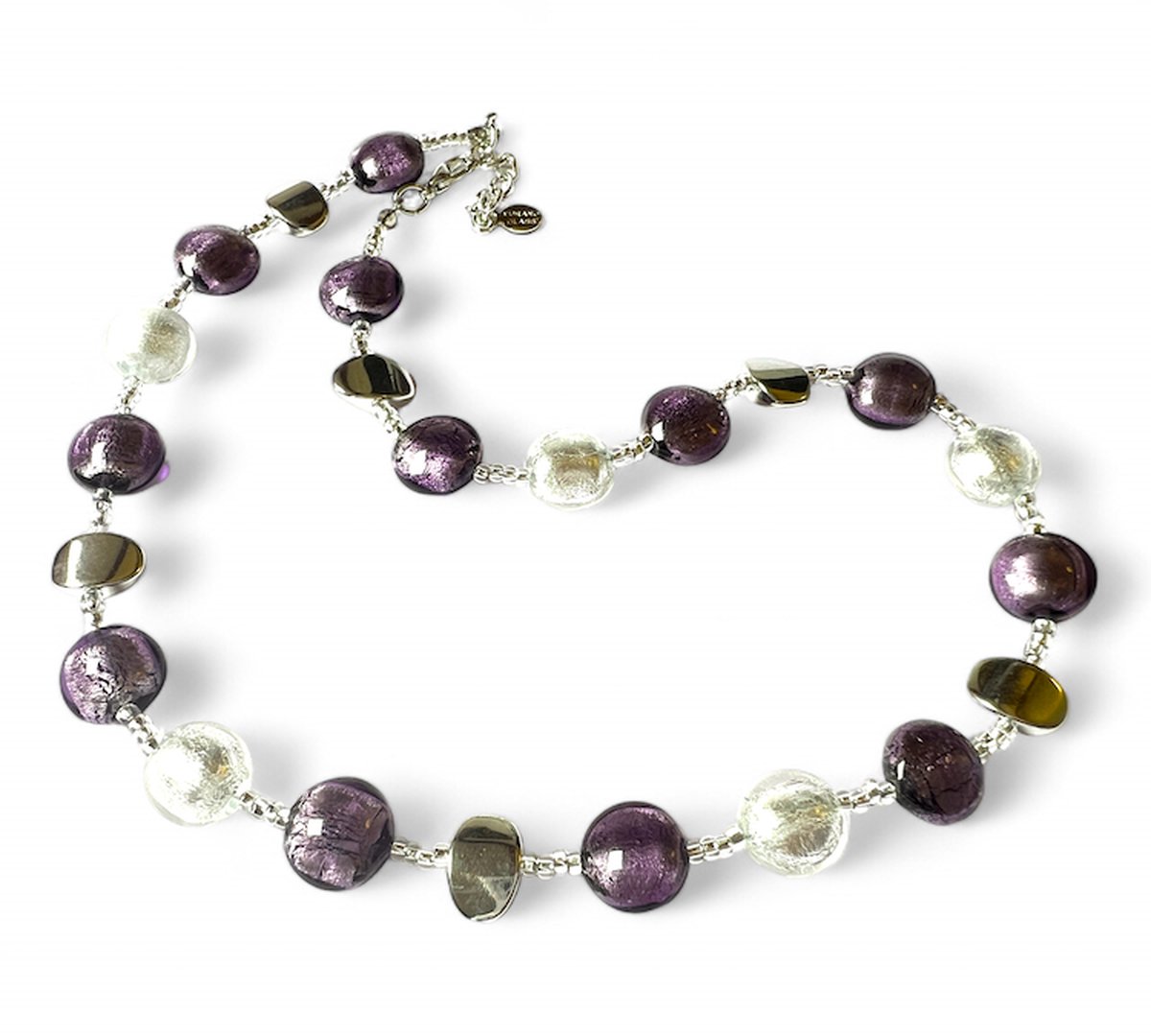 Corte Murrina - Halsketting - Murano glas - 50cm - Sienna – Violet - Zilver - Wit - Exclusief bij Bella Murano