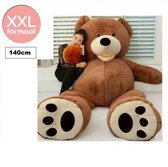 Grote Knuffelbeer XXL 140cm donkerbruin - XXL Mega Teddybeer 140cm - Beer Knuffel 140 cm donkerbruin- Grote Reuze Pluche Knuffelbeer "Barney" - TB-2021DBXXL140