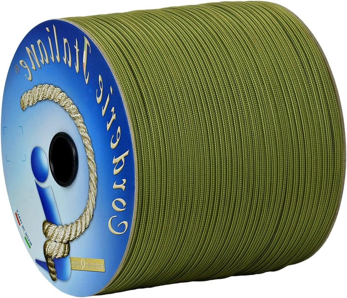 550 Type III Basic Paracord geel-donkergroen 4 mm kern 7 draden 50 m Made in Italy