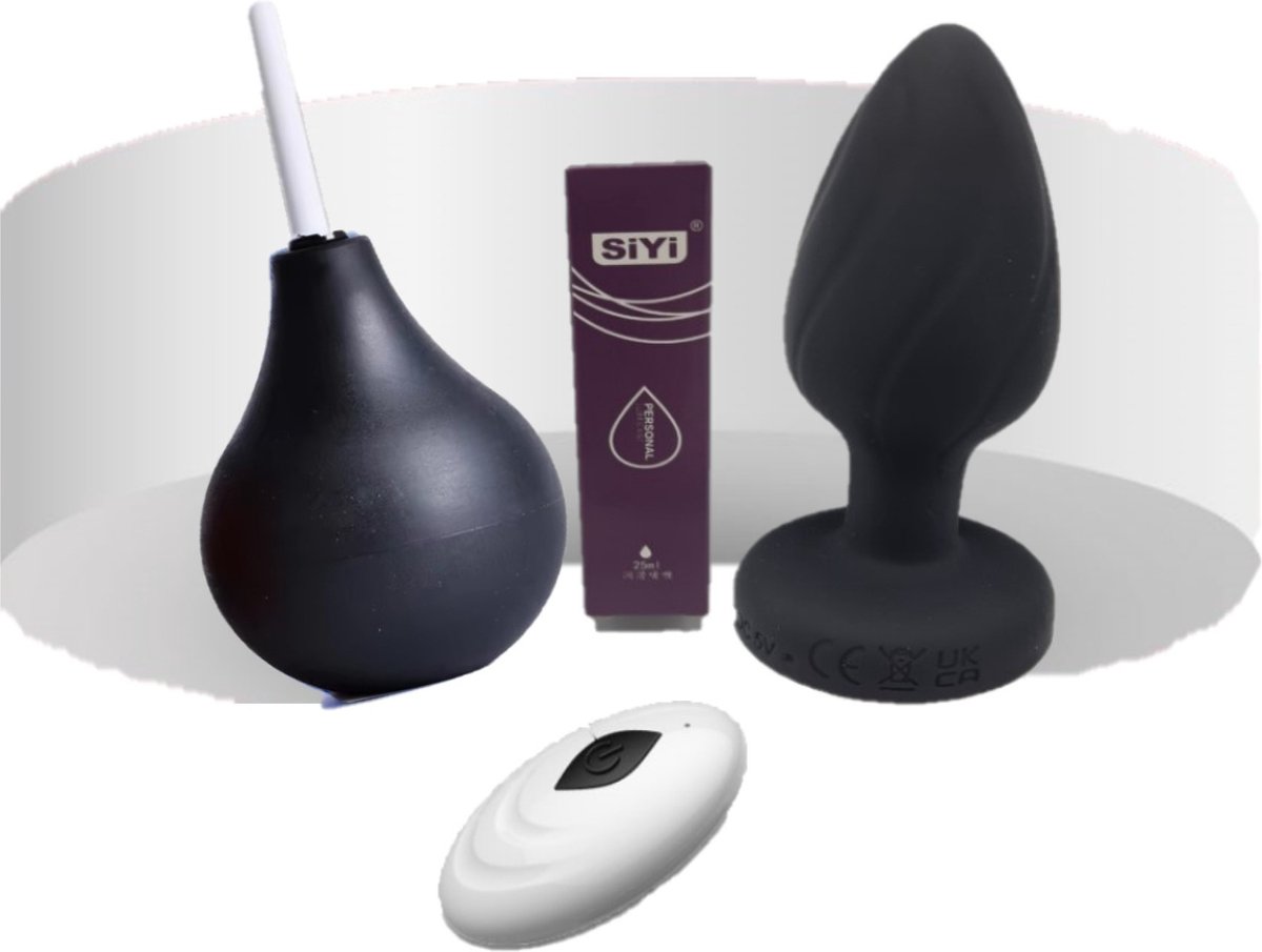 Goedkoopste Erodit® Ready set go zwart- USB anal plug met afstandsbediening 10 vibratie/licht standen- - anaal douche- 3 opzetstukken- G-spot anale penetratie en reiniging- glijmiddel - anale speeltje- Erotiek mannen, vrouwen en koppels