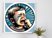 Pop art huilend kind schilderij | Tranen van een popart kind: een emotioneel meesterwerk in kleur | Kunst - 60x60 centimeter op Dibond | Foto op Dibond