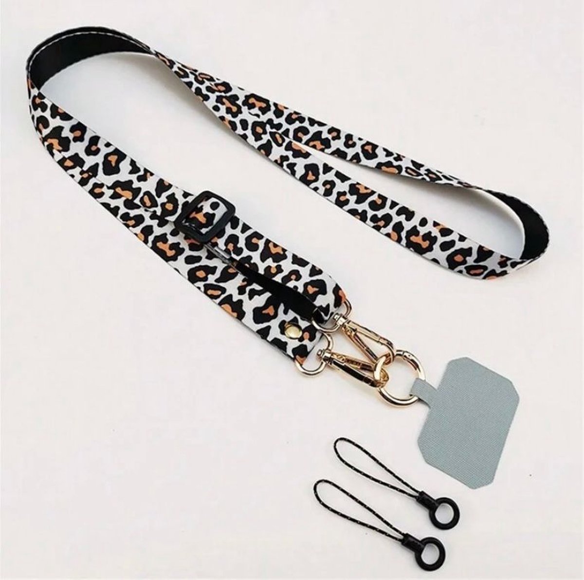 F I K A.® - Telefoonkoord – Telefoon strap – Tijgerprint – Luipaard print - Telefoon riem – Telefoon koord – Bruin – Beige – Zwart - Wit – Goud - Cadeau voor vrouwen - Valentijn cadeau vrouw