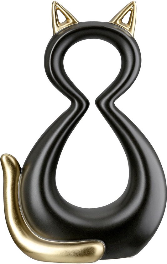 Artisanat de Gilde - Sculpture - Sculpture - Chat - Chat - Céramique - Zwart/ Or - 7x14x22cm