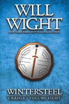 Boekomslag van "Wintersteel" door Will Wight. Blauwe achtergrond met een medaille met een zwaard.