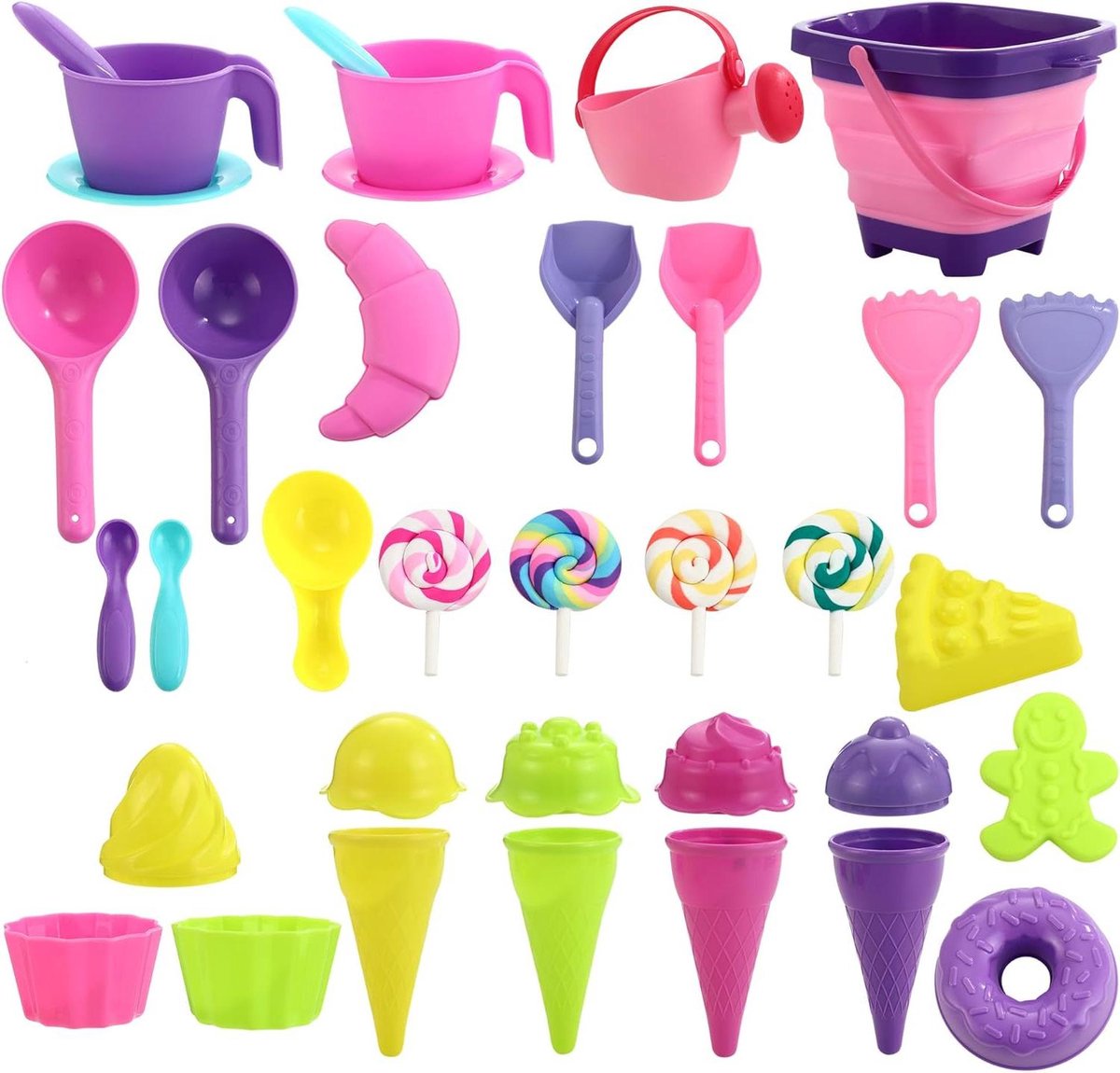 Image of 34 stuks ijs strandspelletjes - emmer schop hark schimmel netzak - outdoor activiteiten voor kinderen