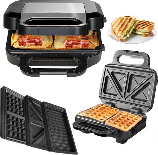 Machine à sandwich en marque White, grille-pain, appareils de gril à sandwich, Zwart avec Argent