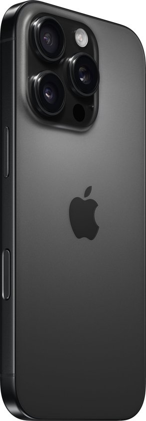 Zwarte iPhone Pro met drie camera's op de achterzijde, met het Apple logo.