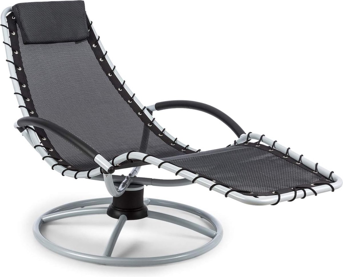 JGS® - Luxe Tuinstoel met Schommelfunctie, Zwarte Ligstoel van Staal, Weerbestendig en Onderhoudsvriendelijk, 360° Comfort -