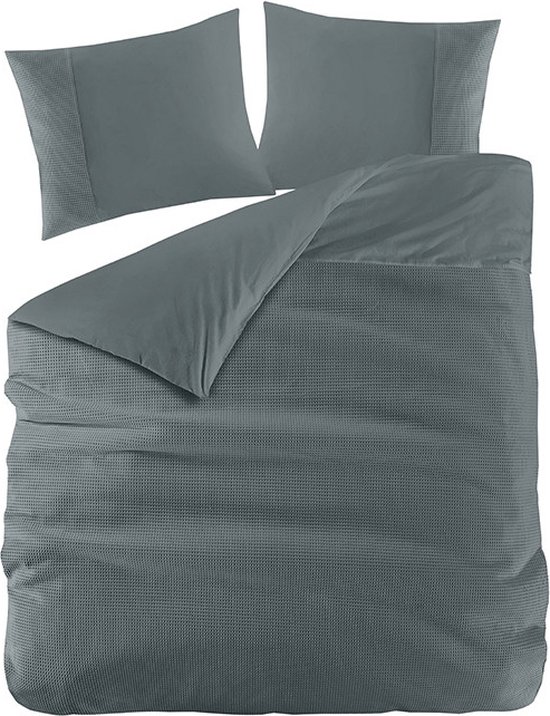 Zavelo DeLuxe Housse de Couette Gaufre Vert Foncé - Twin (240 x 200/220) cm - 100% Percale Katoen - Housse de Couette de Luxe - Super Douce