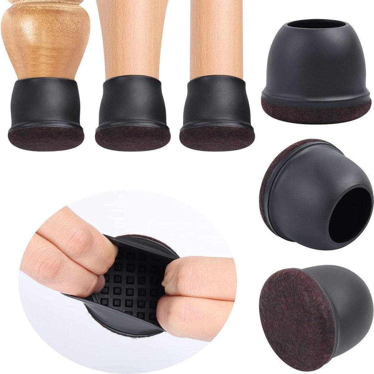 Image of 5 cm ronde zwart niet-geweven meubelviltjes voor meubelpoten - stoelpoten beschermen vloer