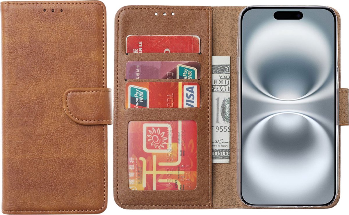 Hoesje Geschikt voor iPhone 16 Plus – Arara bookcase met pasjeshouder - Bruin