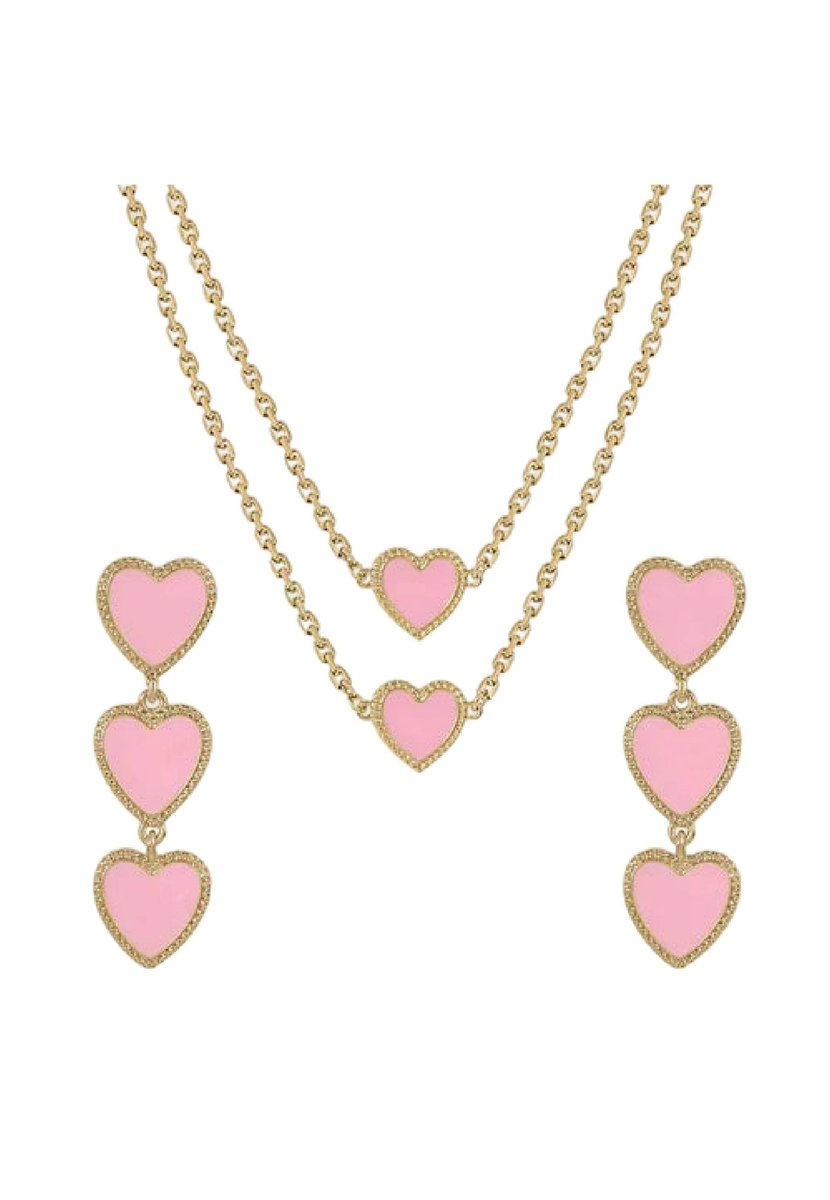 Maeva Heart Pink Set Oorbellen, Armband & Ketting