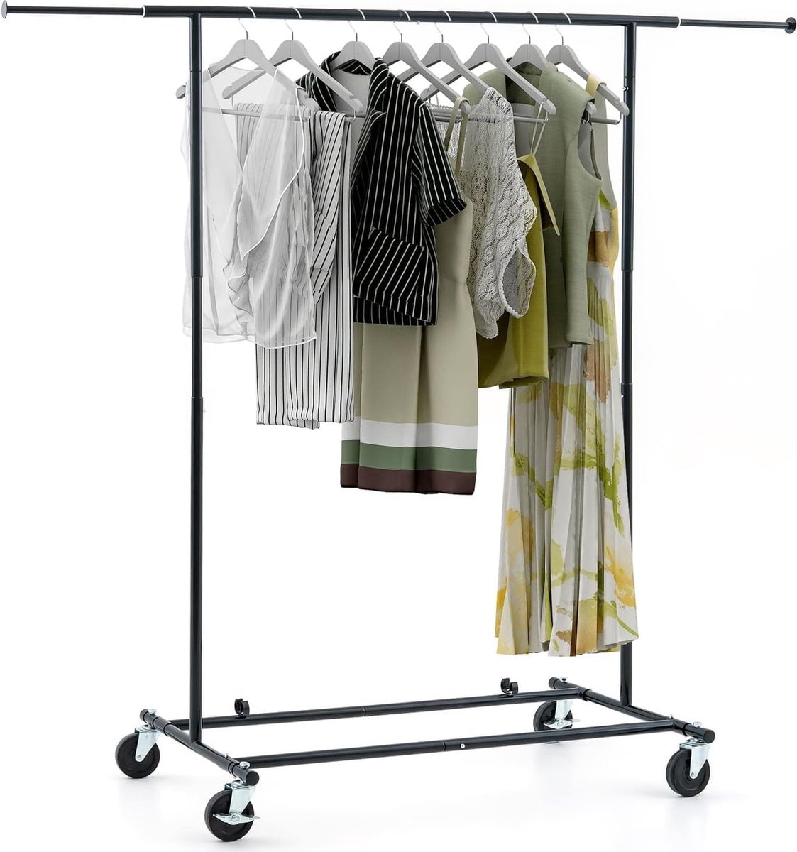 JGS® - Robuuste Kledingstang met Zware Belasting, Verstelbaar en Opvouwbaar, Verchroomd Staal, Zwart-