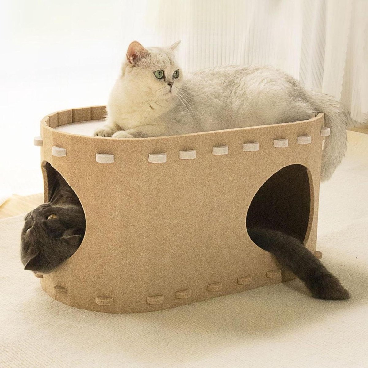 Kattenhuis van vilt - Grote kattenmand - Kattentunnel stapelbed - Kattenspeelgoed - Afneembaar - Geen vervorming - 58 x 33 x 30 cm kattenhuis voor buiten