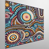 Modern aboriginal schilderij | Hedendaagse Aboriginal kunst in een moderne, levendige uitvoering gevangen | Kunst - 20x20 centimeter op Dibond | Foto op Dibond