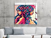 Pixel art vrouw schilderij | De digitale schoonheid van een vrouw in pixel kunst | Kunst - 20x20 centimeter op Canvas | Foto op Canvas