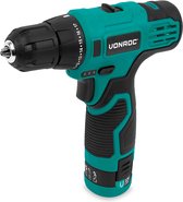 VONROC Accuboormachine 12V - Incl. Accu, usb-c kabel en 16-delige boor- en bitset