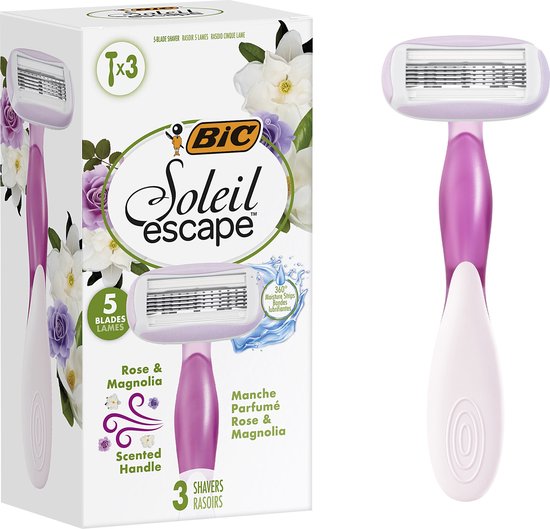 Verpakking en scheermes BIC Soleil Escape met 5 bladen, roos & magnolia geur.
