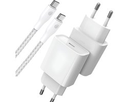USB C Snellader - Geschikt voor iPhone 16 Oplader en Samsung - USB-C Adapter + 1 Meter USB C naar USB C Kabel - Wit
