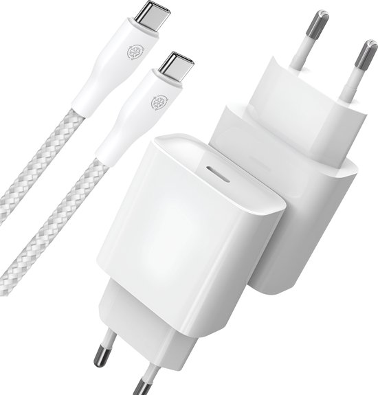 USB C Snellader - Geschikt voor iPhone 16 Oplader en Samsung - USB-C Adapter + 1 Meter USB C naar USB C Kabel - Wit