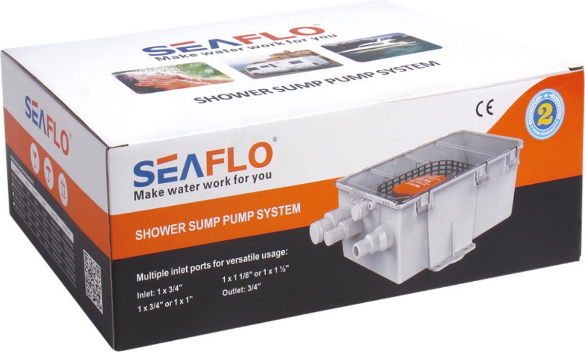 SeaFlo Doucheafvoerset 24V 600GPH - Automatische Doucheafvoer - Afvoeren van Douche of Gootsteenwater - Pompt Tot Wel 38 Liter Per Minuut Weg