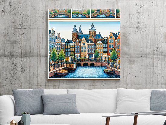 Acryl amsterdam schilderij | Abstracte weergave van de bruisende stad Amsterdam in acryl | Kunst - 40x40 centimeter op Dibond | Foto op Dibond