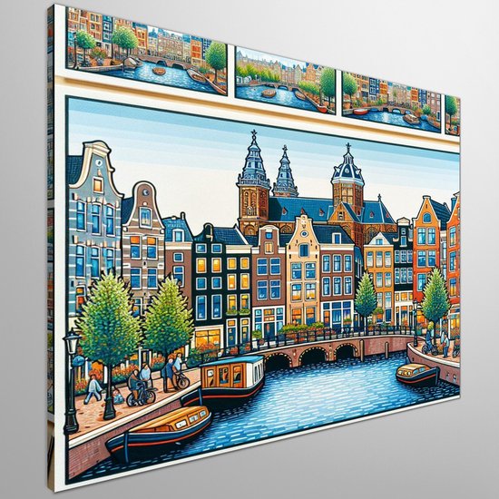 Acryl amsterdam schilderij | Abstracte weergave van de bruisende stad Amsterdam in acryl | Kunst - 40x40 centimeter op Dibond | Foto op Dibond