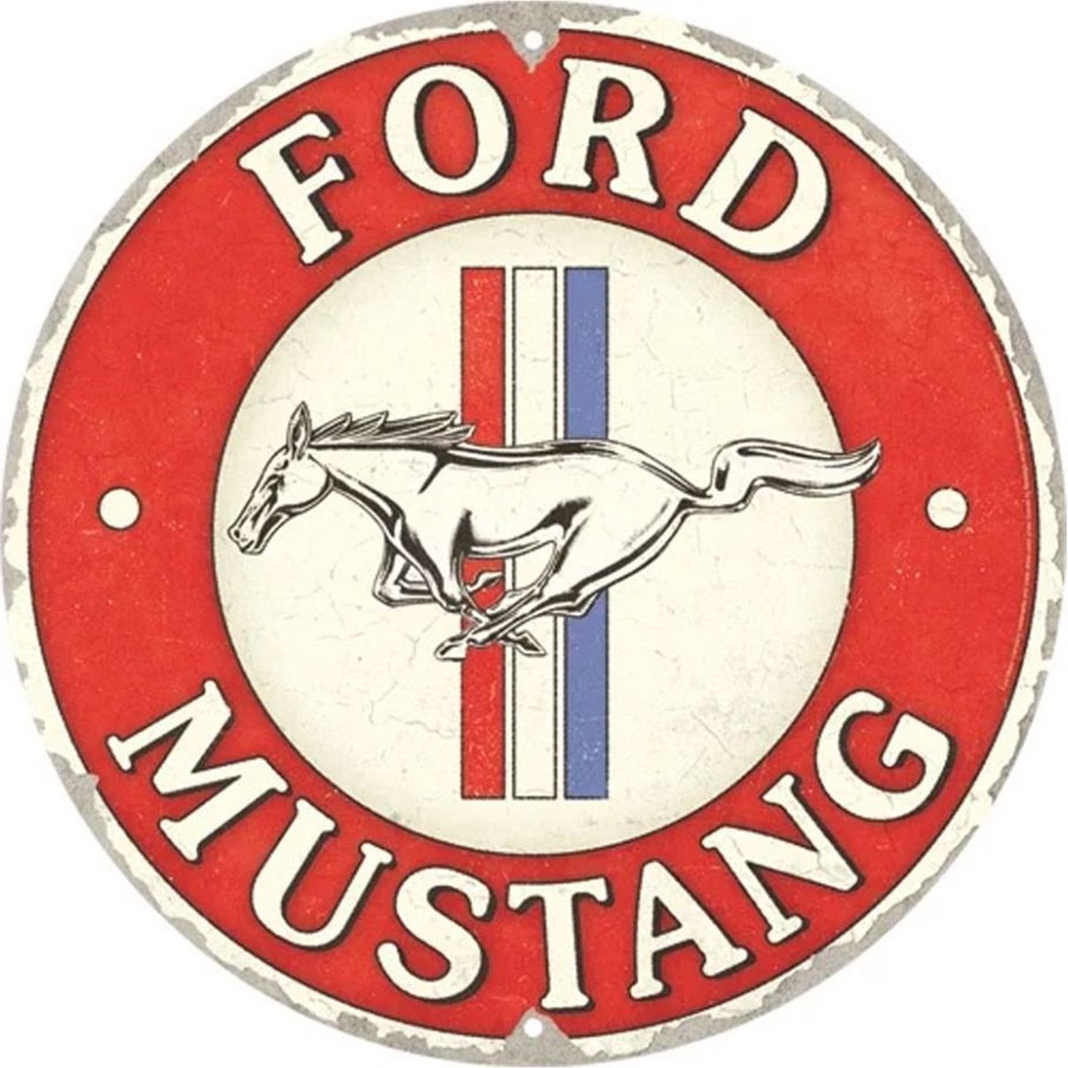 Rond Metaal Bord 35cm Ford Mustang - 3 Stripes Red